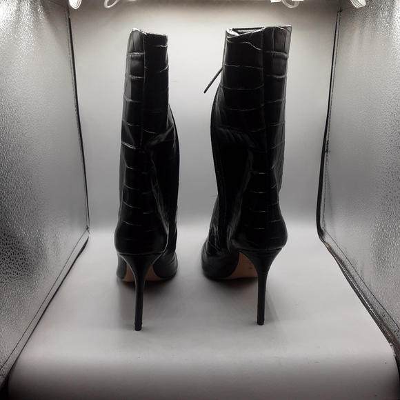 Schutz Mary Croc-Embossed Boots Women's 9B(M) Black Leather Wide Shaft - Picture 3 of 9